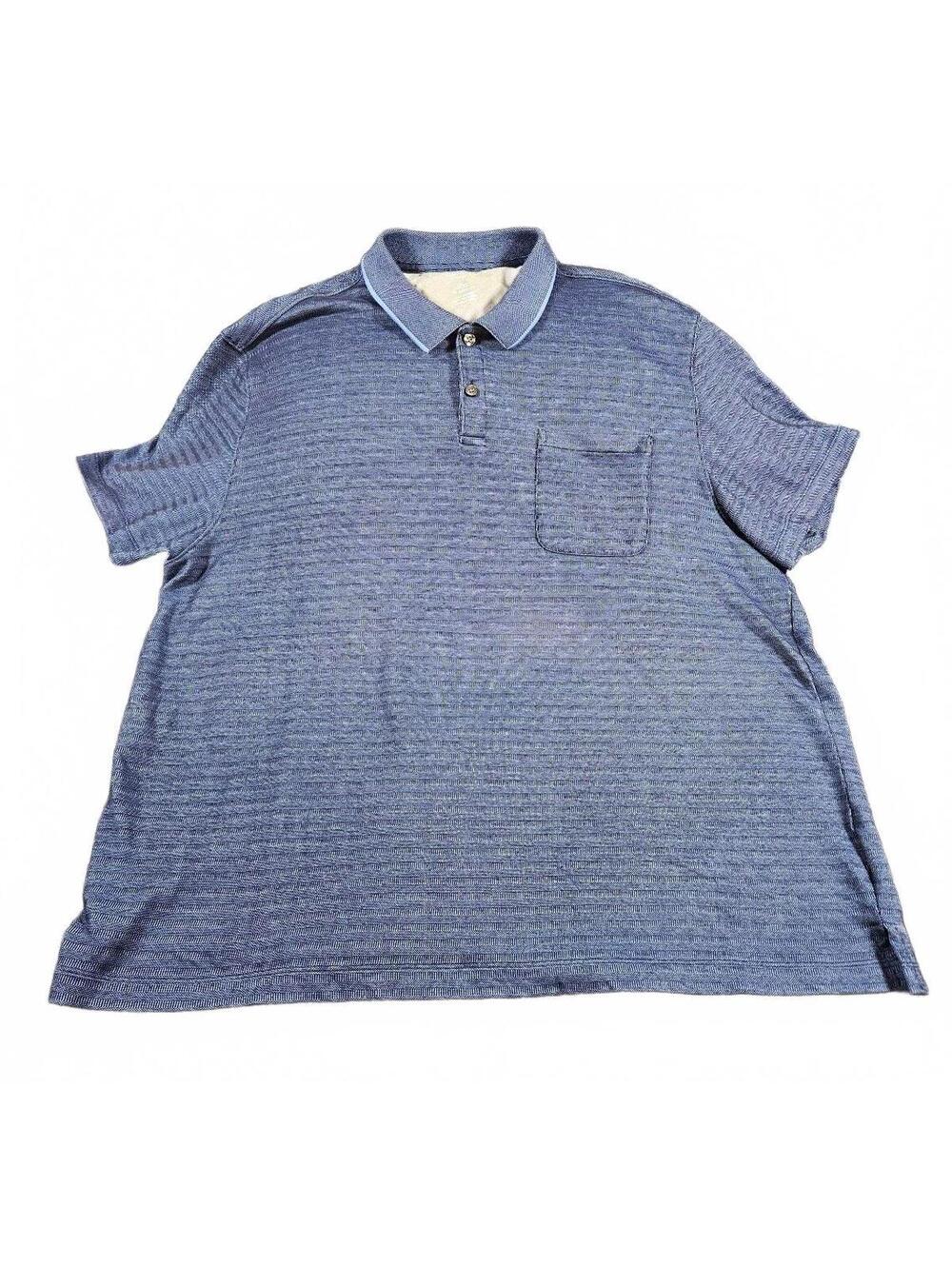 Van Heusen Men's Classic Fit Polo Shirt XXL Blue Textured Cotton Blend